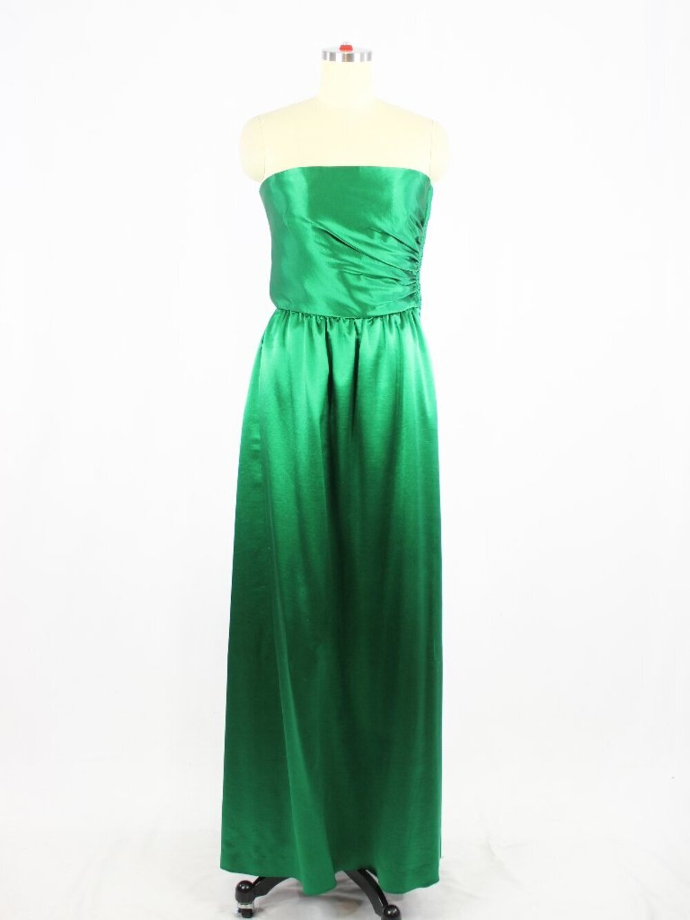 Vintage 90's ALBERT NIPON Green 100% Silk Satin High Slit Gown Dress, Size 10